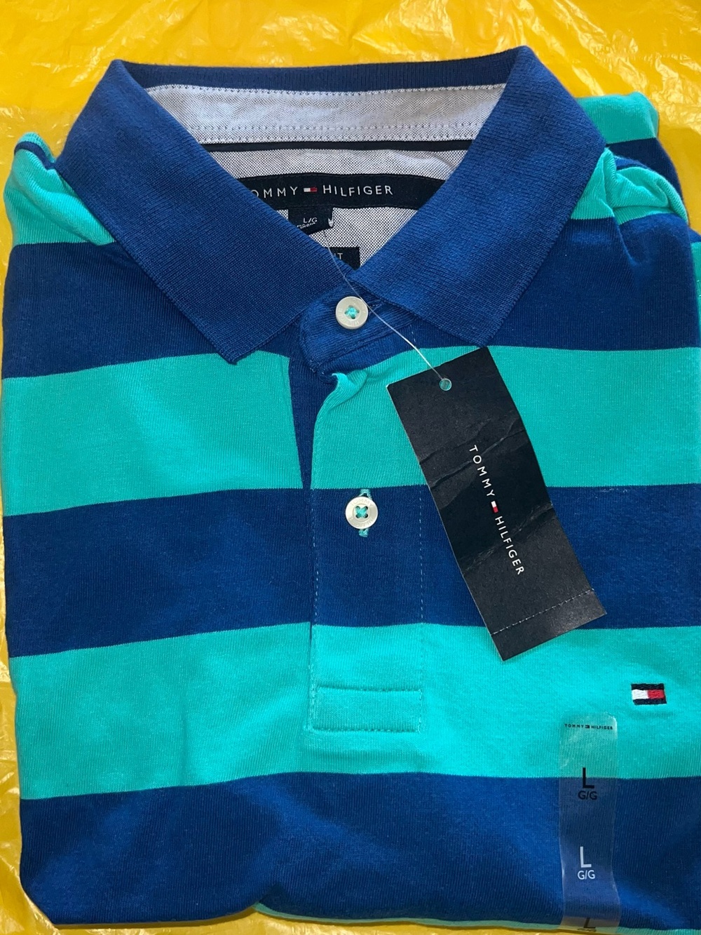 New-Tommy Hilfiger Striped Polo Shirt Large